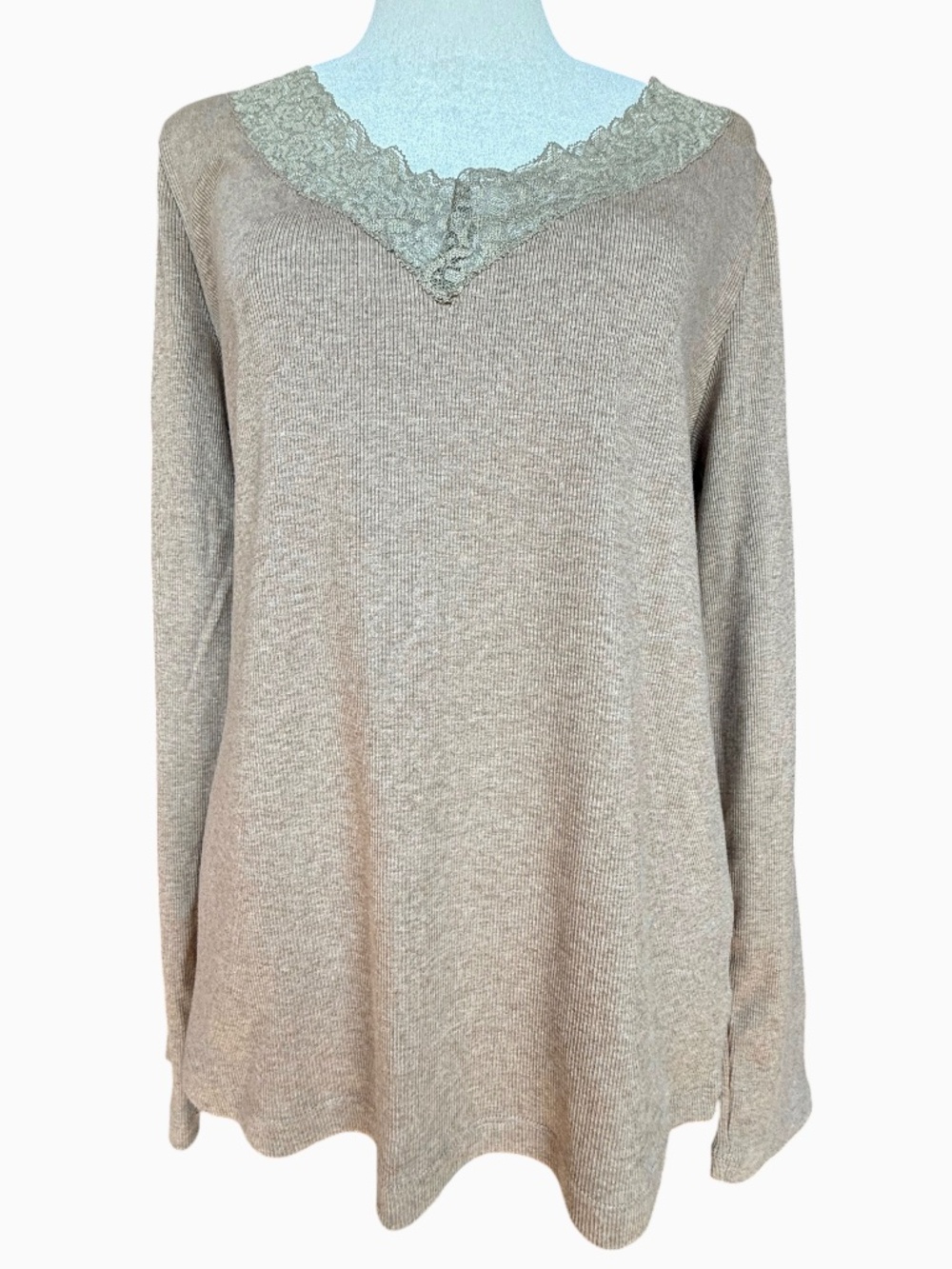 Lauren Ralph Lauren Lace Long Sleeve Lightweight Tan Sweater Sz XL